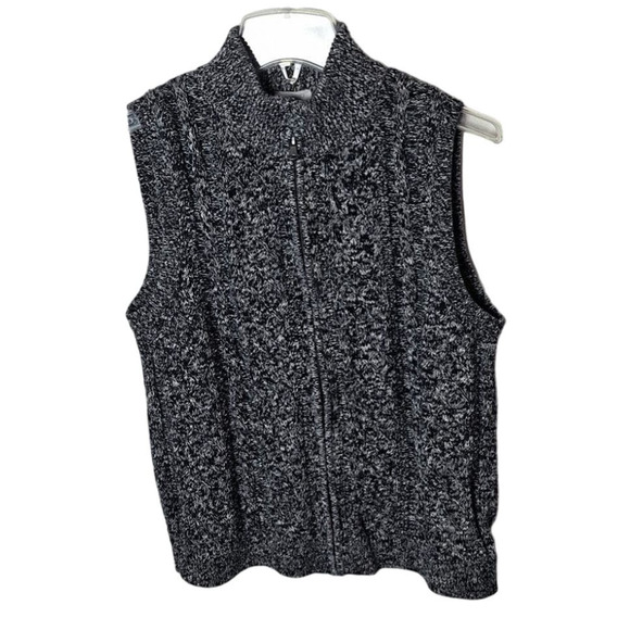 Talbots Women Large Petite Black/ White Knit Full Zip Cotton Sweater Vest - Picture 2 of 5